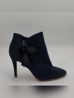 ZARA - Chic Navy Suede Ankle Boots with Stiletto Heels & Tassels, size 38